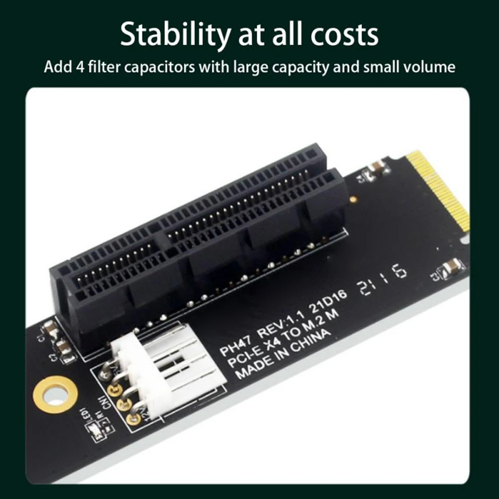 

Переходник NGFF M.2 To PCI-E 4X Riser Card M2 M Key To Pcie X4 со светодиодным индикатором SATA Power Riser для майнинга биткойнов