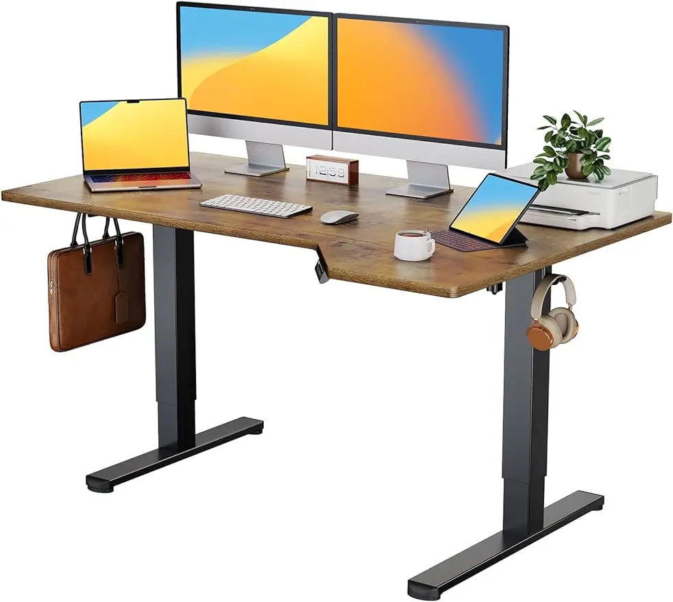 

L Shaped 57" Height Adjustable Electric Standing Desk, Corner Sit Stand Desk with Splice Board, Ergonomic Desk for Home