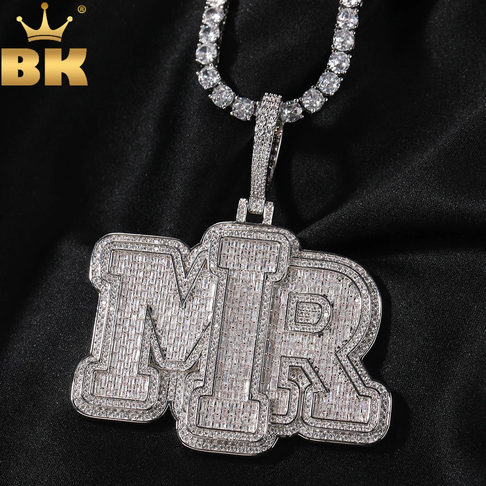 THE BLING KING Custom BaguetteCZ Name Pendant Necklace Iced OutTwo Tone 5A Cubic Zirconia Chain Necklace Hiphop Jewelry