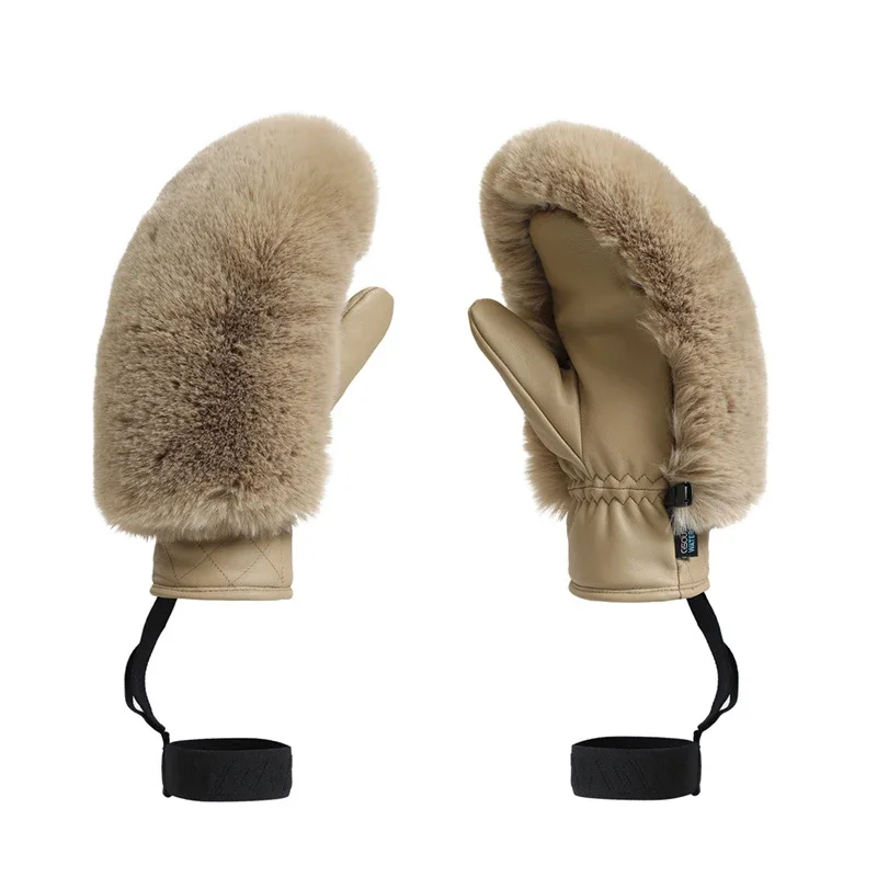 Outdoor Sport Mountain Female Snowboard Mittens Winter Warm Faux Fur Women Ski Gloves Windproof Motorcycle Woman Snow Mitts