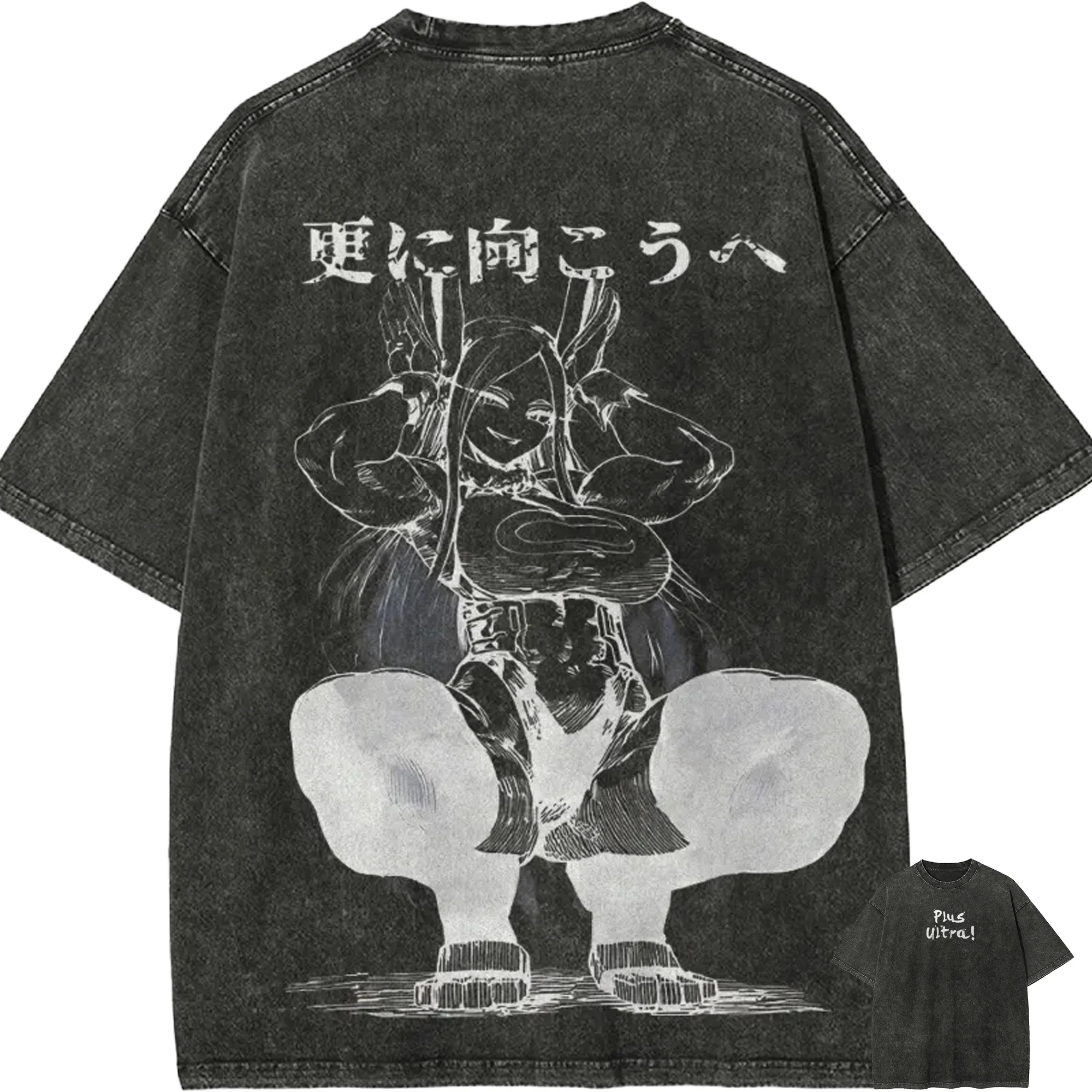 Camiseta Mirko My Hero Academia para Hombre, Estilo Acid Wash, con Gráfico de Conejo Héroe, Algodón, Streetwear, Plus Ultra, Manga, Vintage