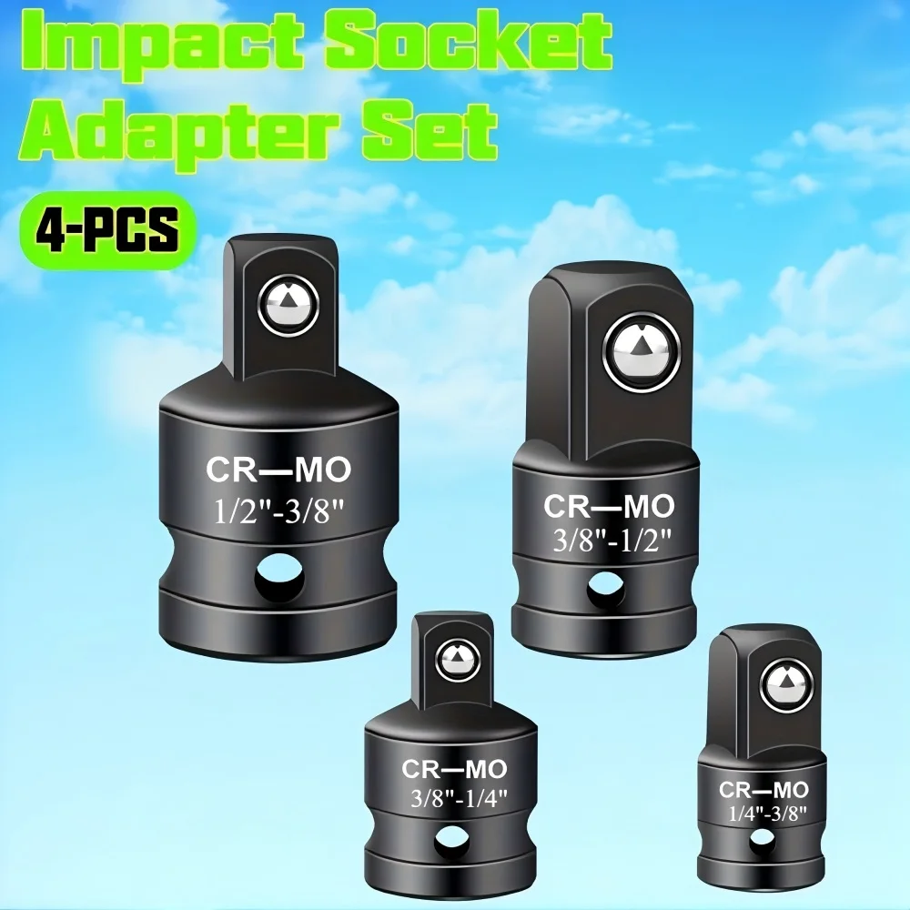 4pcs Heavy-Duty Anti Loosening Impact Socket Adapter, Wrench Adapter, Socket Adapter Kit, Pneumatic Impact Socket Connector