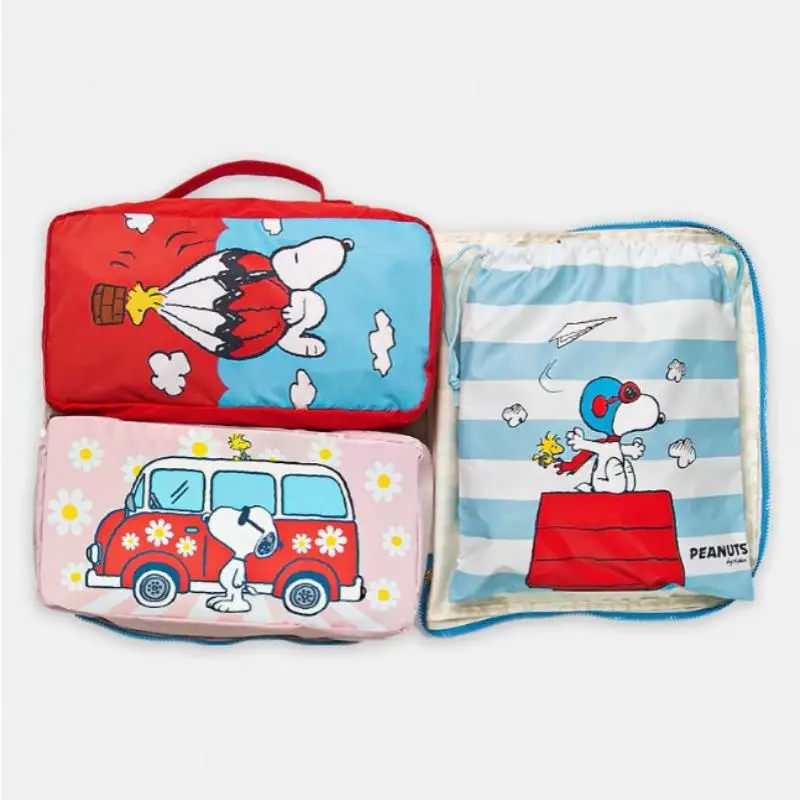 Kawaii Cute Snoopy Bag 4-Piece Travel Storage Bag Set Luggage Clothes Shoes Organizing Bag Storage Set Cartoon Gift For Girls