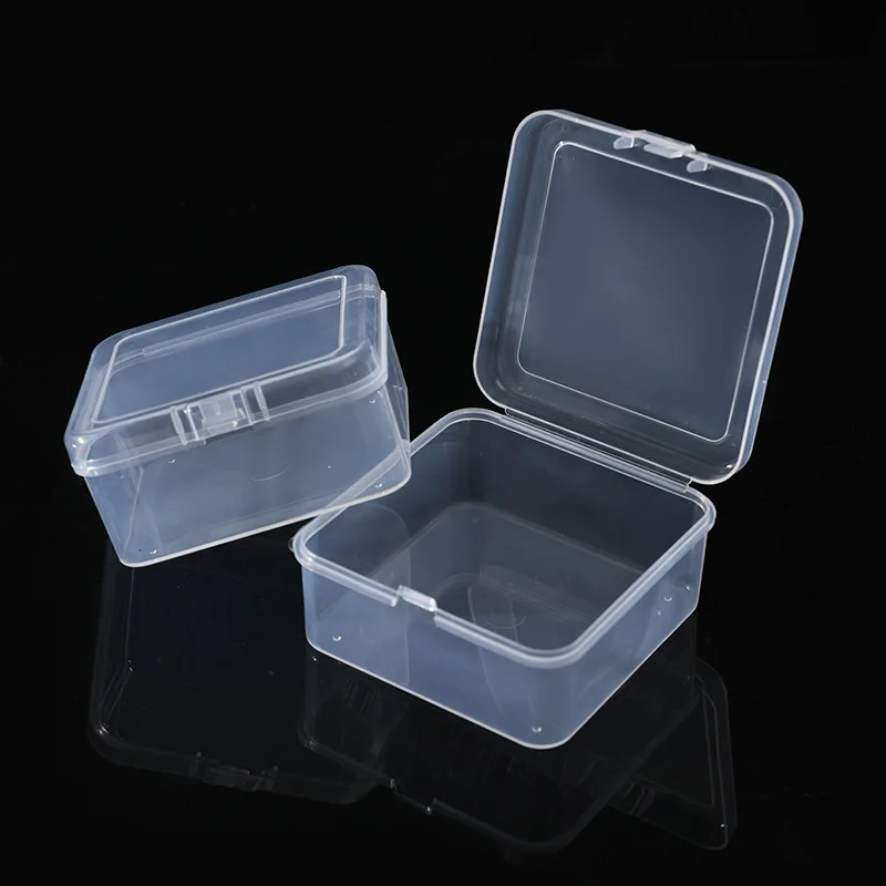 5PC 8.5cm Square Clear Plastic Box With Hinged Lid Small Transparent Case Storage Box Dustproof Strong Jewelry Storage Container