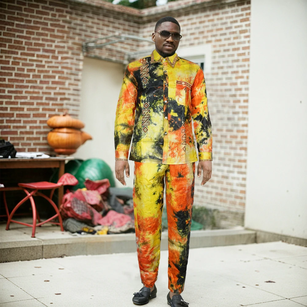 MD Abbigliamento da uomo africano Tradizionale Ankara Africano Dashiki Camicia da uomo Pantaloni Set Ricamo Stampa di moda Bazin Riche Originale