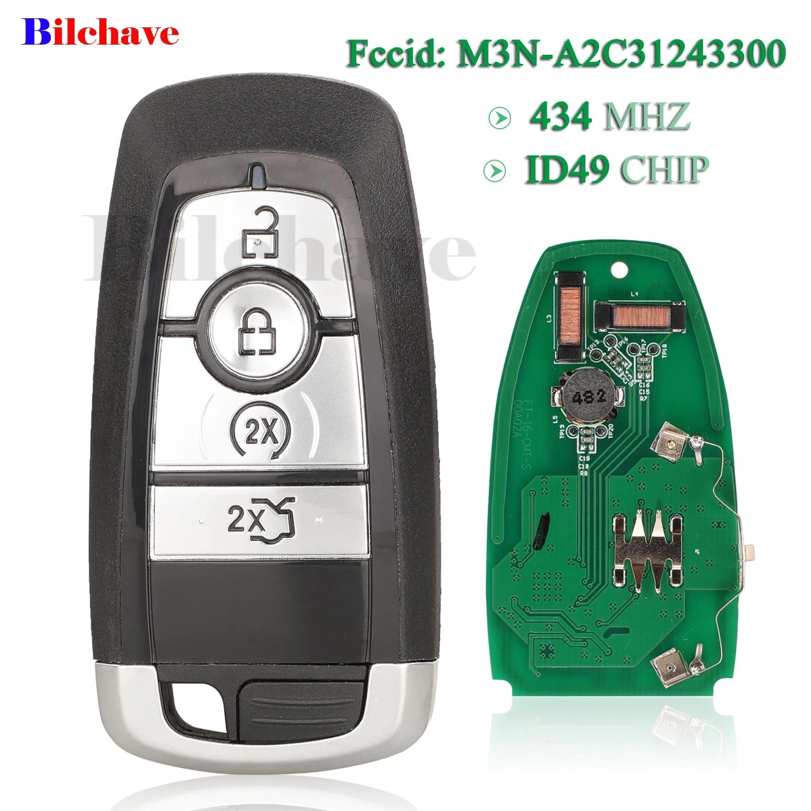 

jingyuqin 4 Button For Ford Fusion Explorer Edge 2017- 2018 Fob Smart Remote Car Key 434Mhz FSK ID49 Chip FCC: M3N-A2C31243300