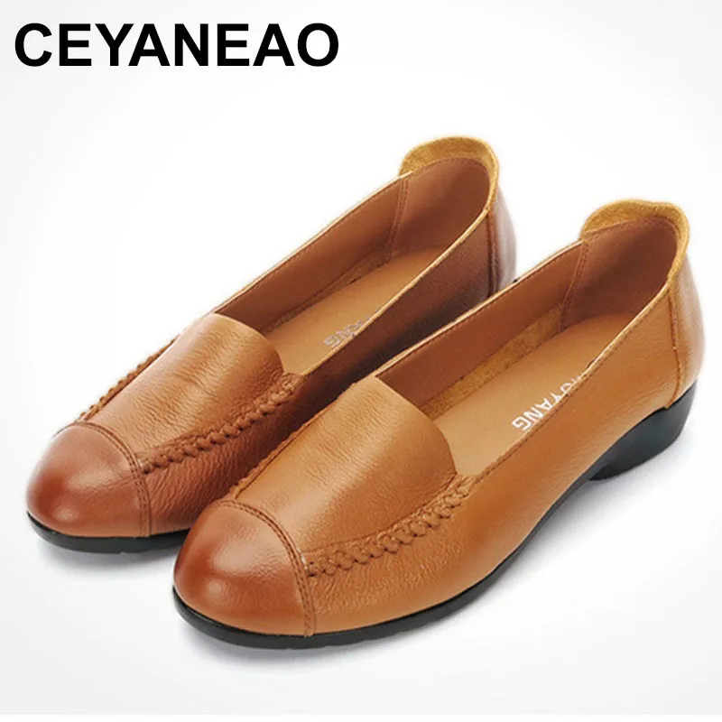 

Women's Flats Genuine Leather Casual Slip On Ballet Flats Women Breathable Footwear Walking Shoes Ladies Single Shoes Plus Size