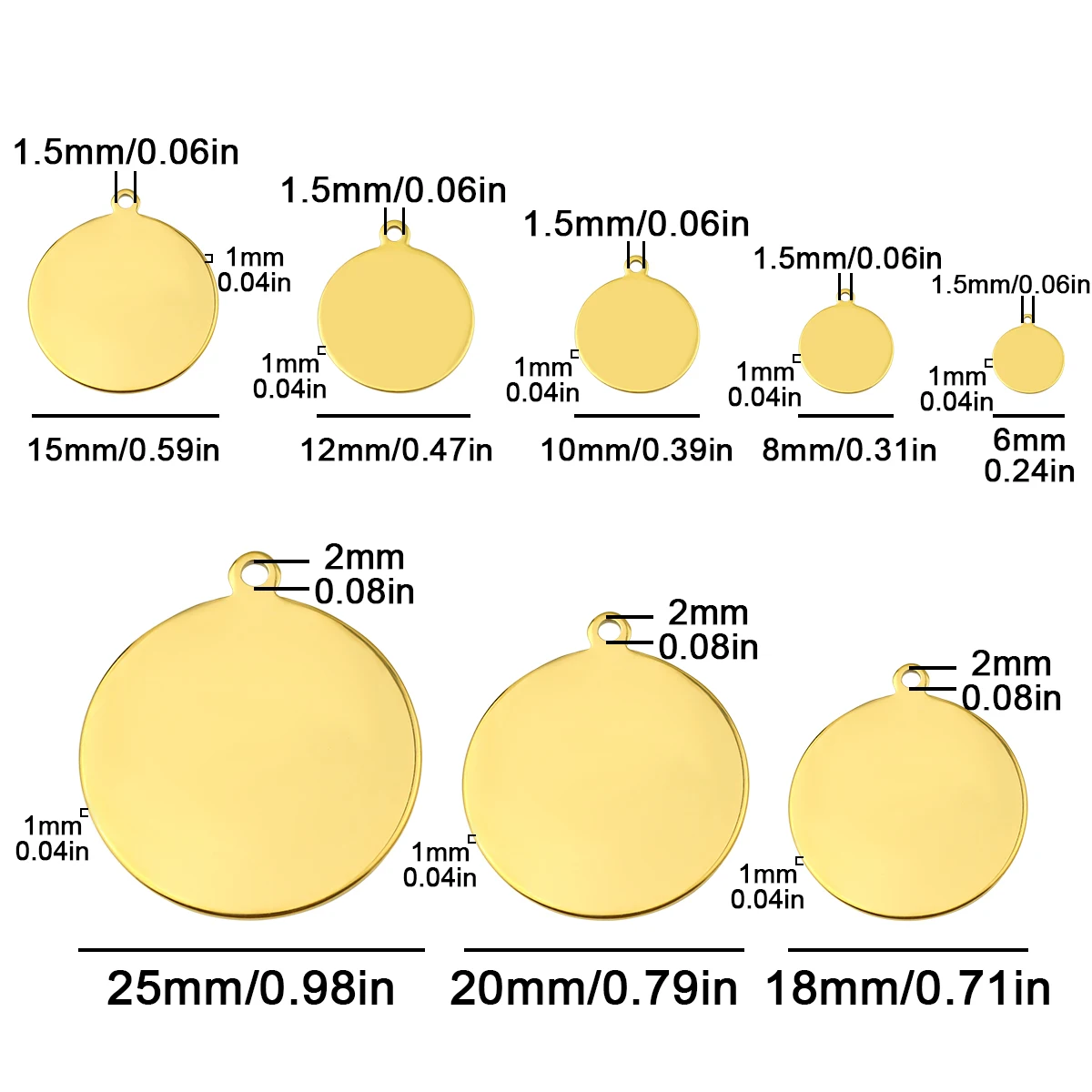 5-20pcs/lot Golden Plated Round Stainless Steel Blank Charms Pendants Logos Stamping Tags for Jewelry Making DIY Necklace Supply