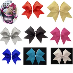 2 pces NEW Glitter Cheer Bow Blue Silver Cheerleading Dance Hair Bow 7.5inch hair bow with Elastic rubber band