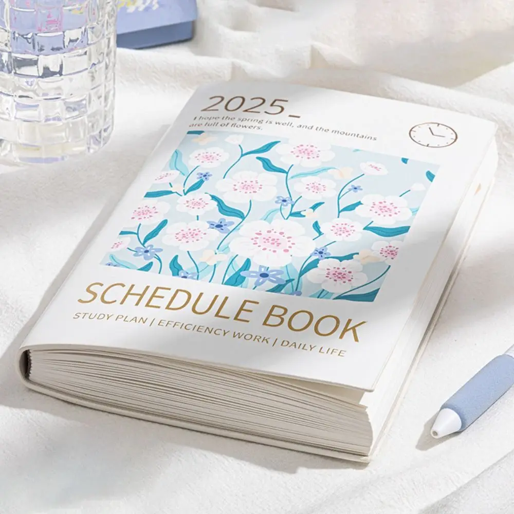 A5 2025 Schedule Planner Notebook INS 12 Months Office Work Planner Oil Painting Flower Diary Notepad Diary Writing Pads
