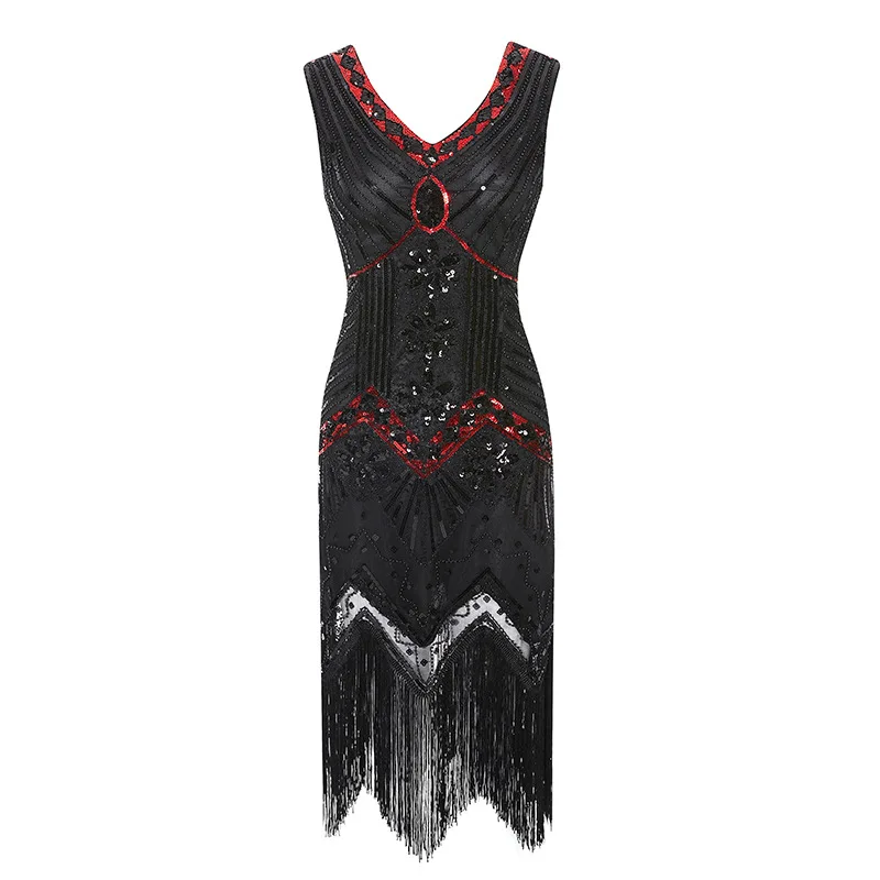 

Vintage Flapper Dress with Tassel Great Gatsby Party Dress V-Neck Sleeveless Sequin Beaded Style 1920s Style Fashion