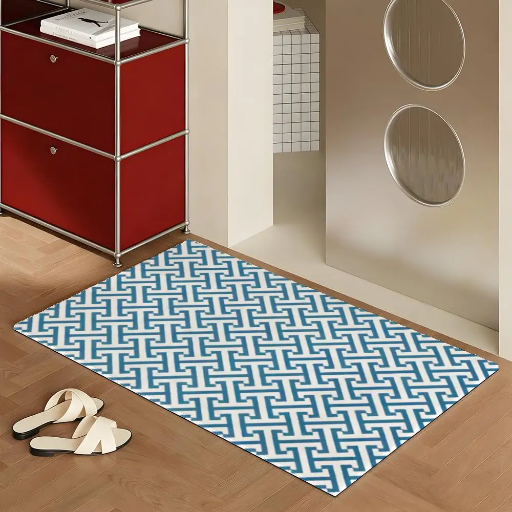 Geometric Trapezoid Combination Floor Mat Soft Flannel Rug Non-Slip Absorbent Mat for Bathroom Bedroom Home Decor