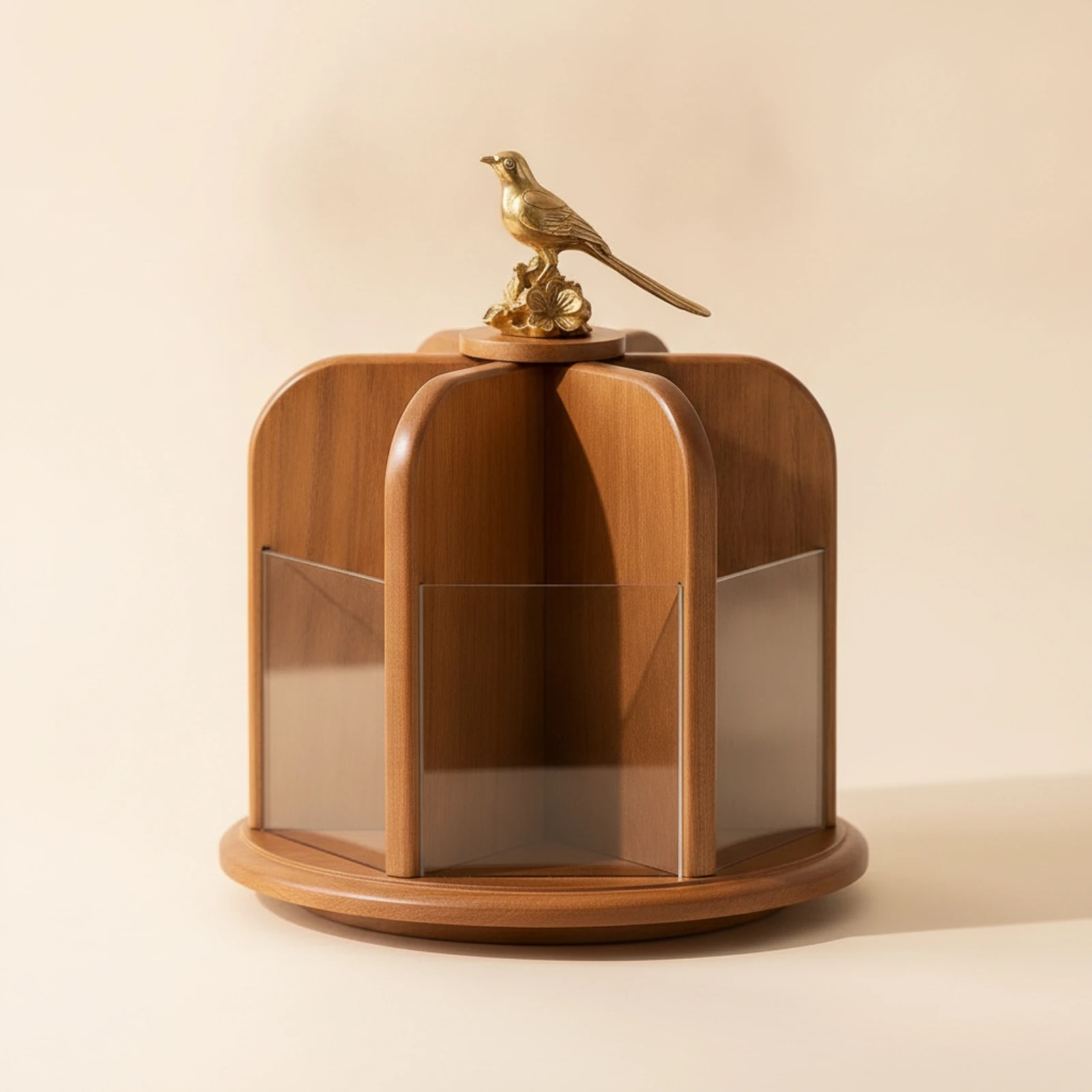 Rotating Makeup Organizer Countertop Makeup Carousel with Bird Ornament Rotating Storage Storage Tray with Dividers
