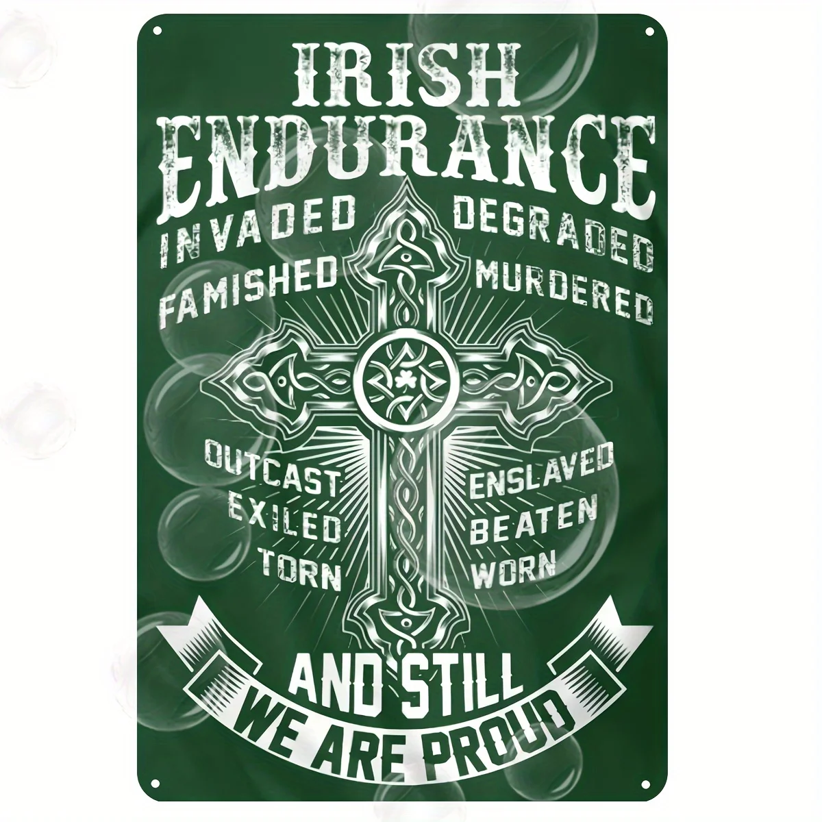 Vintage Irish-Themed Tin Sign-  Metal Wall Decor with Inspirational Quote & Cross Design - Perfect for Home, Bar, Cafe, Office