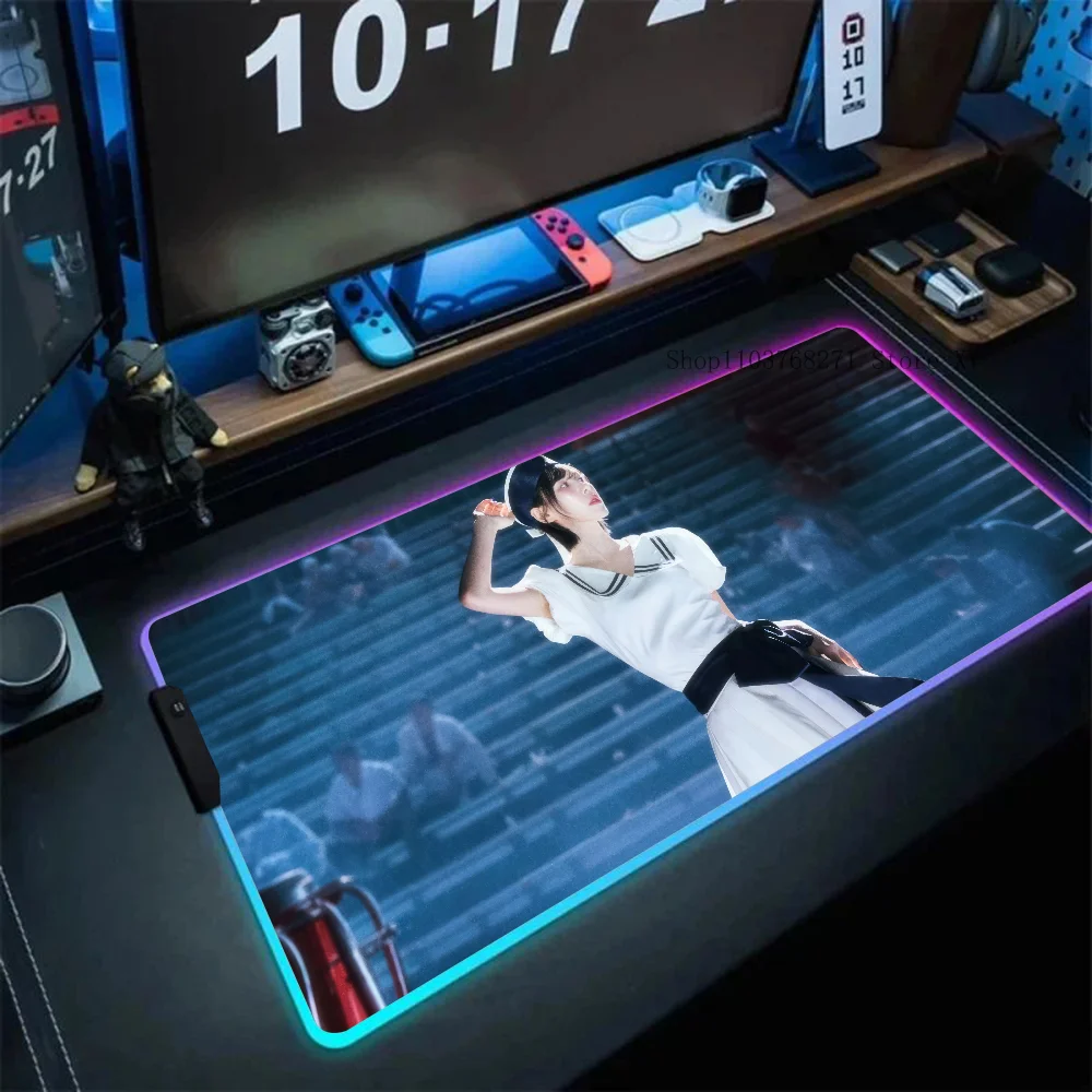 Famous Kpop Beautiful Girl Wendy R-Red Velvet Mousepad XXL RGB Gaming Mouse Pads HD Black Gamer Accessories Large LED