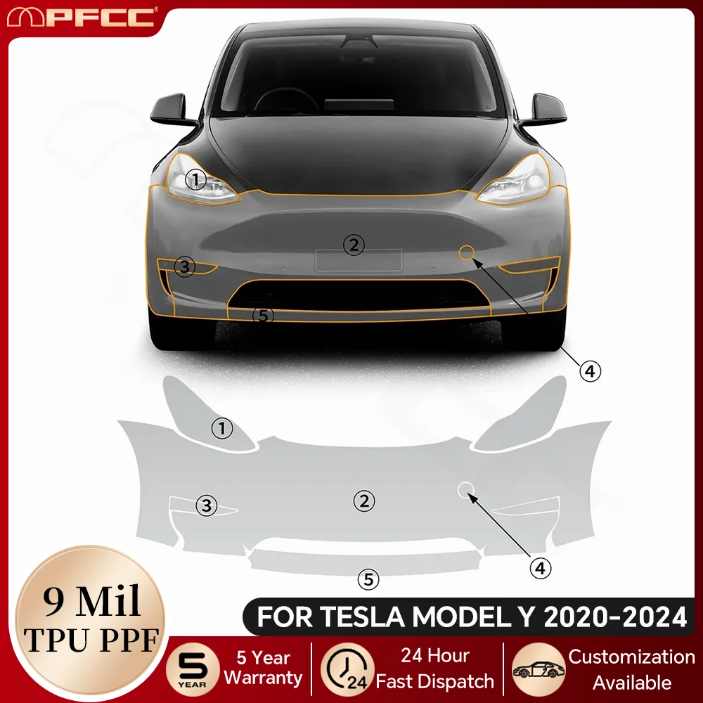 

For Tesla Model Y 2020-2024 9Mil TPU Anti-scratch Resistant Paint Protection Film Pre-cut PPF Clear Bra Invisible Car Accessorie