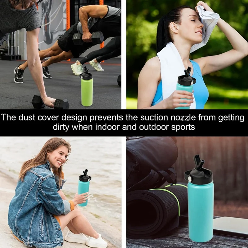 Replacement Lids Dustproof Leakproof Flip Top With Straw For Hydroflask Wide Mouth 12/16/18/20/32/40/64Oz Water Bottles