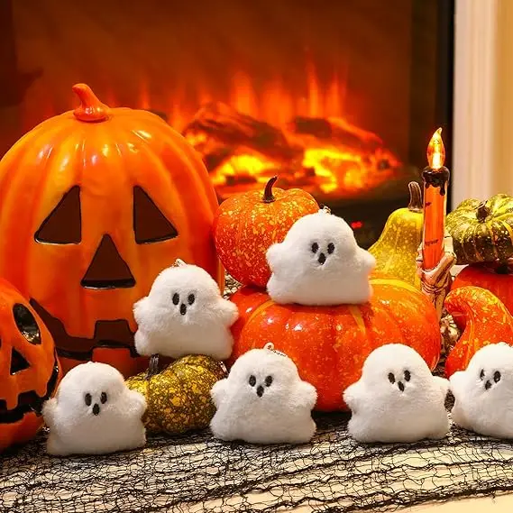 15 pçs mini fantasma animal de pelúcia halloween brinquedos de pelúcia pequeno diabo fantasma chaveiros de pelúcia adequados, decorações de festa de halloween