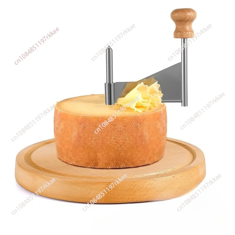 Wooden Cheese Slicer Rotary Cheese Curler Spiralizer Manual Cutter for Hard Cheese with Turntable Stand