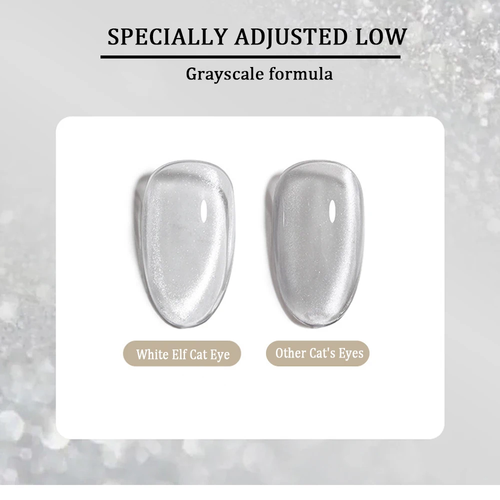 8ml/Jar White Elf Half Clear Cat Eye Gel Nail Polish Super Low Saturation Grey Glitter Nail Gel LED/UV Semi-Permanent Manicure