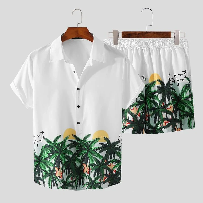 Set of 3D Printed Beach Shirts Fashion Short Sleeve Shirts Casual Men\'s Oversize Shorts Summer Streetwear Hawaiian y2k Clothing