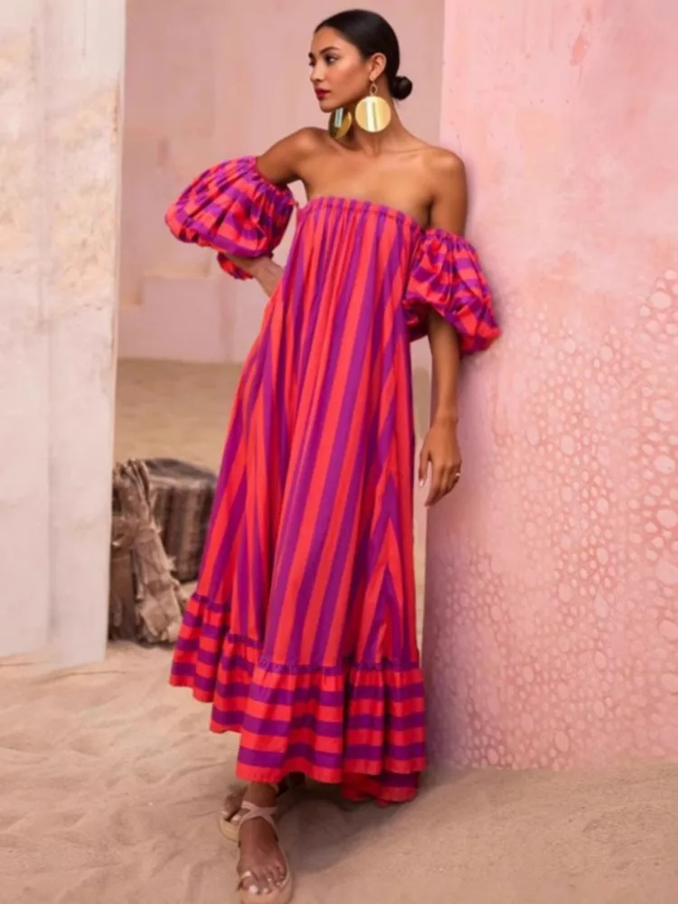 

Summer Cover Ups Women Swimsuit Short Sleeve Robes Bathing Suit 2025 New Gradient Print Beach Holiday Maxi Dresses Cover-Up