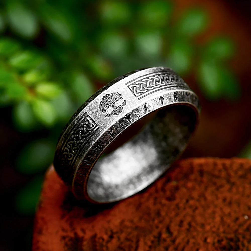 Vintage Black Viking Tree Of Life Rings Stainless Steel Punk Fashion Nordic Celtic Knot Ring For Men Women Simple Amulet Jewelry