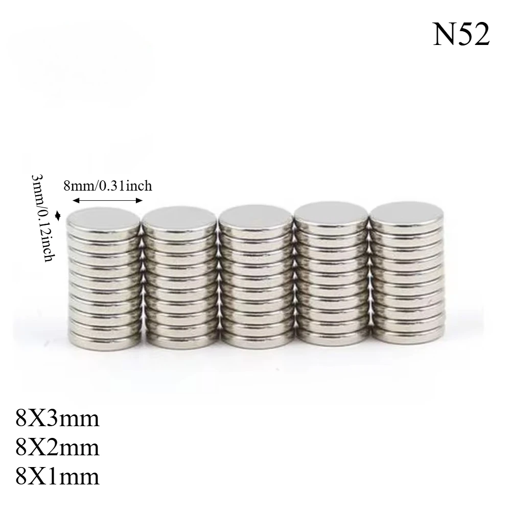 N52 8*2 8*3 8*5 Magnet Super Power Nickle High Strong Disc Heat Power Craft NdFeB Strength Neodymium Magnetic Search Fridge DIY