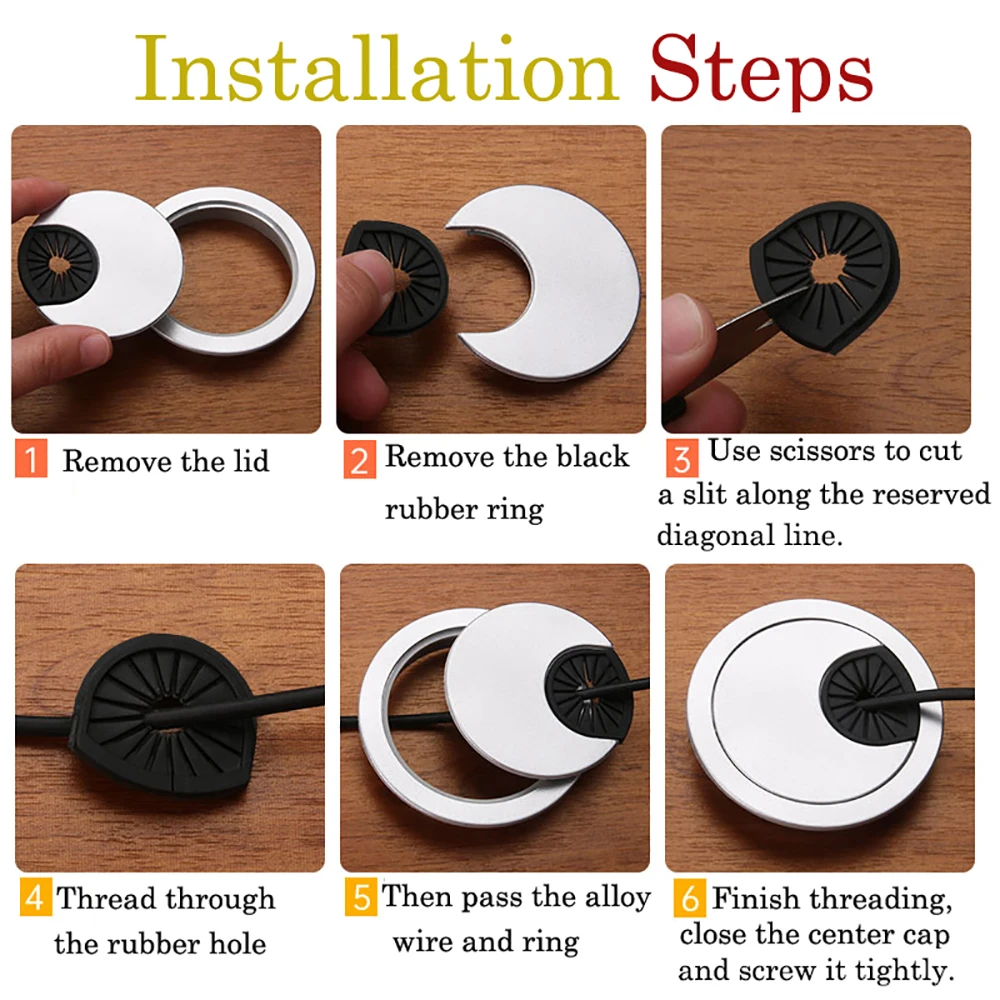 Zinc Alloy Desk Wire Round Hole Cover 4size Cable Port Box Computer Thread Hole Table Line Hole Cover Decorative Cable Organizer