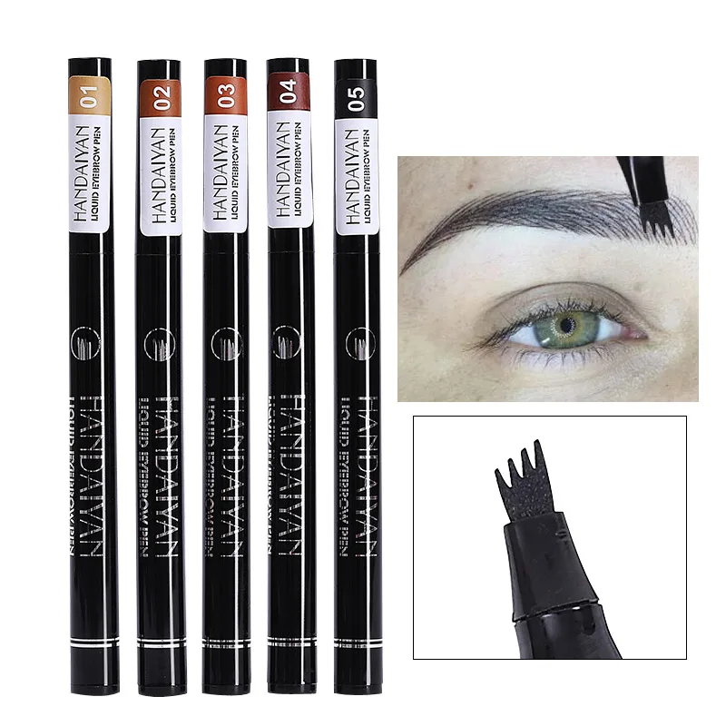 Handaiyan Wenkbrauwpotlood Vier-Vork Make Zachte Liquid Eye Brow Pen Gemakkelijk Te Dragen Wenkbrauw Tekening Enhancer Pigment Tattoo tool Pen