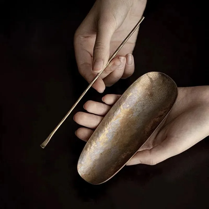 

Чайная лопатка ручной работы из нержавеющей стали 304, японская металлическая лопатка для чахэ из огнеобожженной меди, лопатка для чая, коллекция чайных принадлежностей