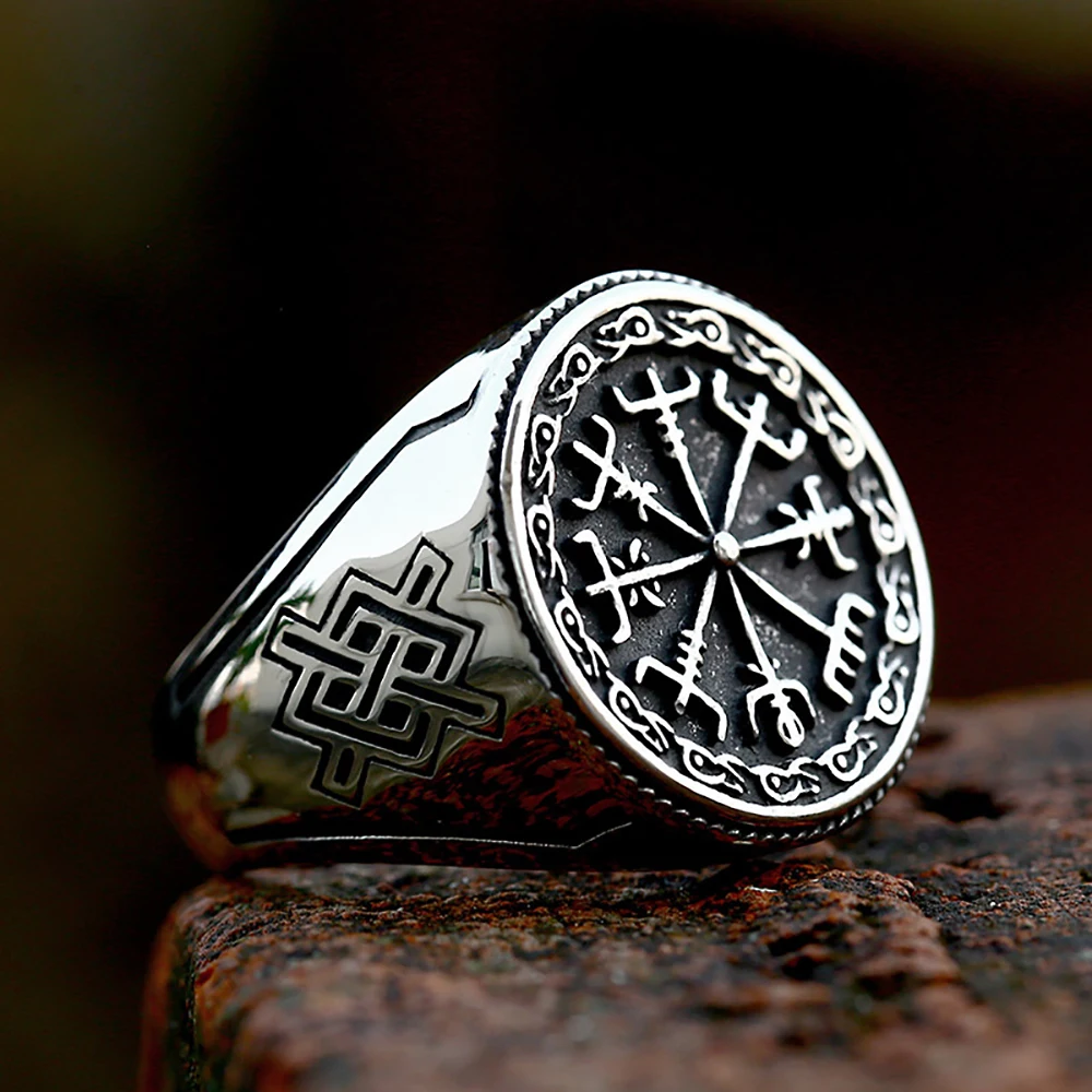 Vintage Stainless Steel Compass Viking Rings For Men Boys Nordic Totem Odin Ring Norse Mythology Fashion Amulet Jewelry Gifts