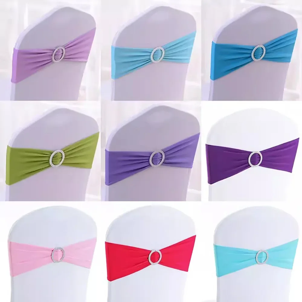 50 PCS Spandex Stretch Chair Sashes Bows for Wedding Reception- Universal Elastic Chair Cover Bands with Buckle Slider