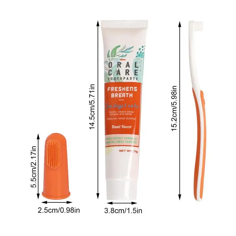 Beef Cat Toothbrush and Toothpaste Set for Teeth Cleaning Vanilla Toothpaste Finger Toothbrush Tongue Cleaning Pet Accessories