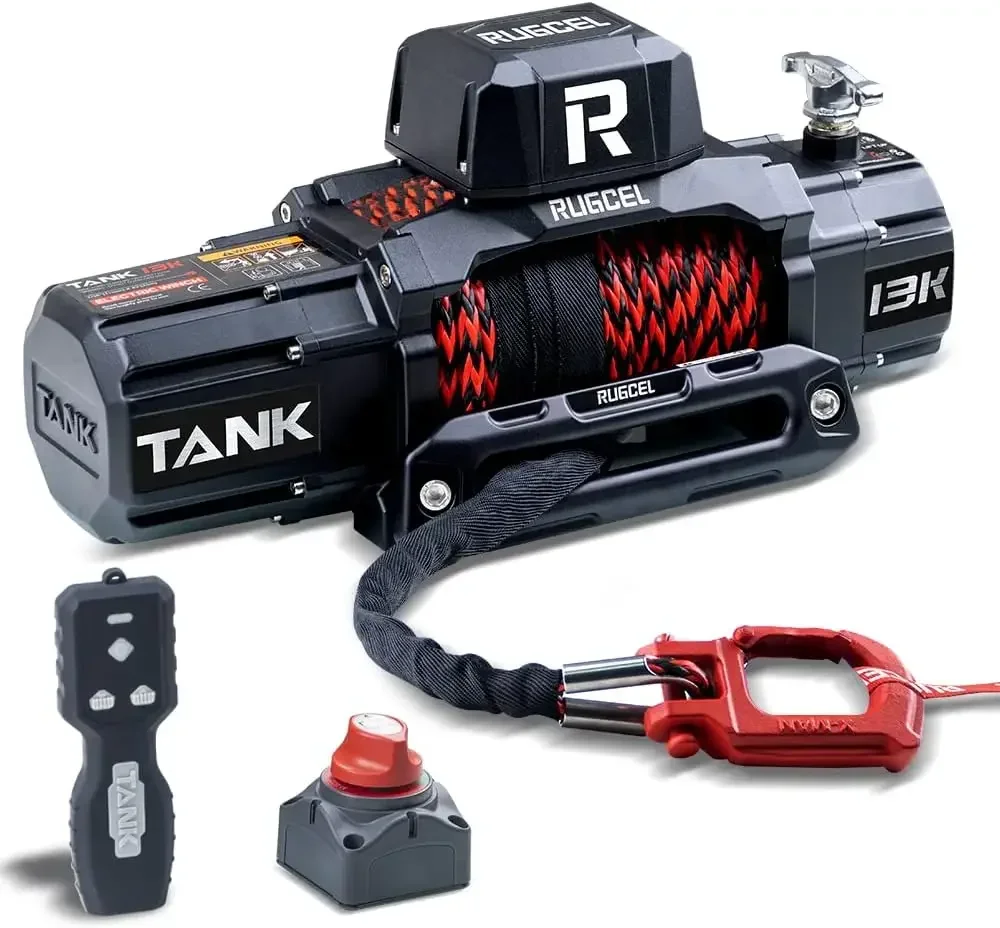 FAST SHIPPING.13500lb Waterproof Electric Synthetic Rope Winch 12V with Hawse Fairlead, 2 in 1 Wireless Remote