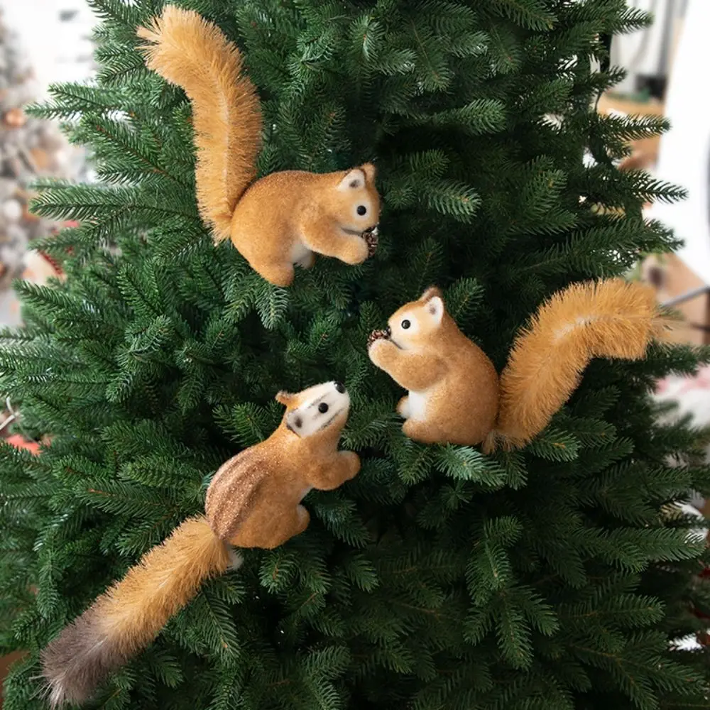 Cute Christmas Squirrel Pendant Realistic Exquisite Simulation Squirrel Hanging Ornaments Foam Christmas Tree Decorations