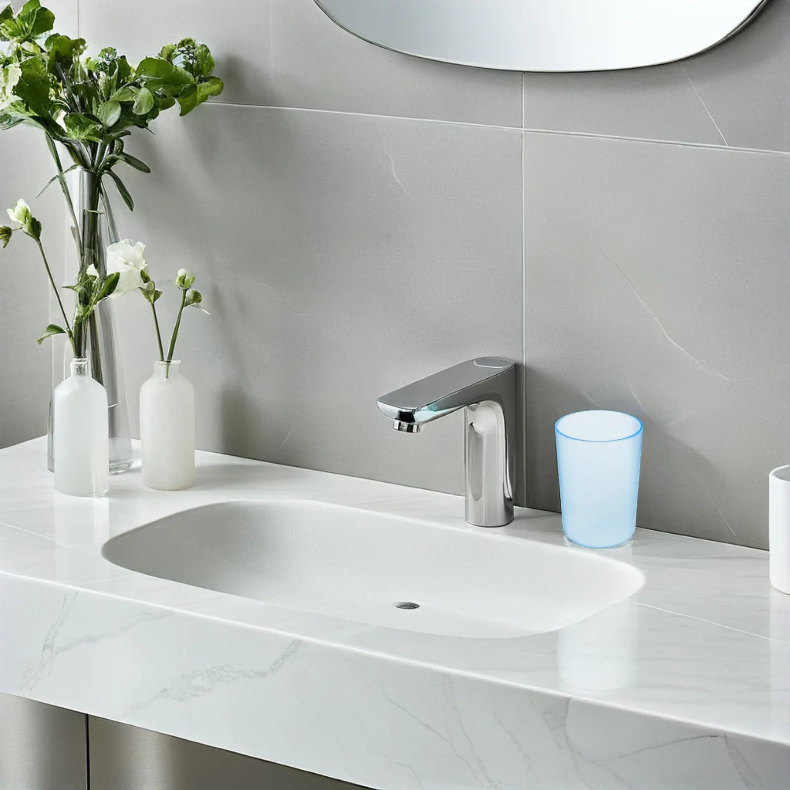 

1 прозрачная кружка для воды для ванной комнаты, синяя, из высокопрочного пластика, для чистки зубов, элегантный штабелируемый дизайн, для ежедневного использования