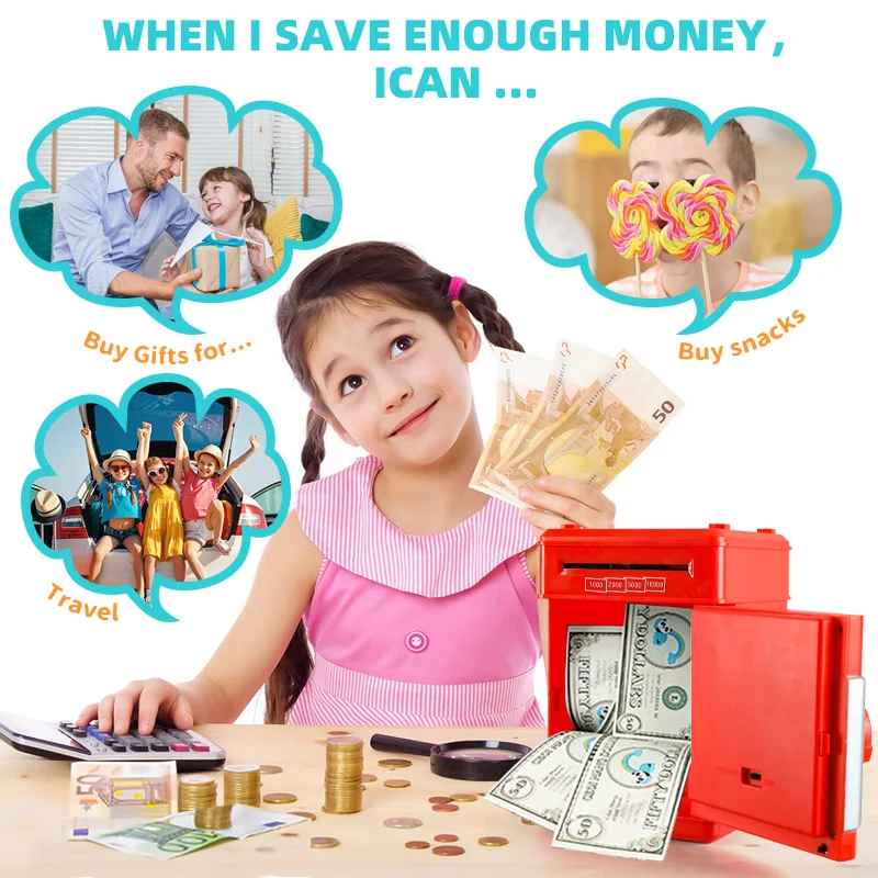 Electronic Piggy Bank ATM Password Money Box Cash Register Coins Saving SafeAutomatic Deposit Banknote Supermarket Kid Toys Gift