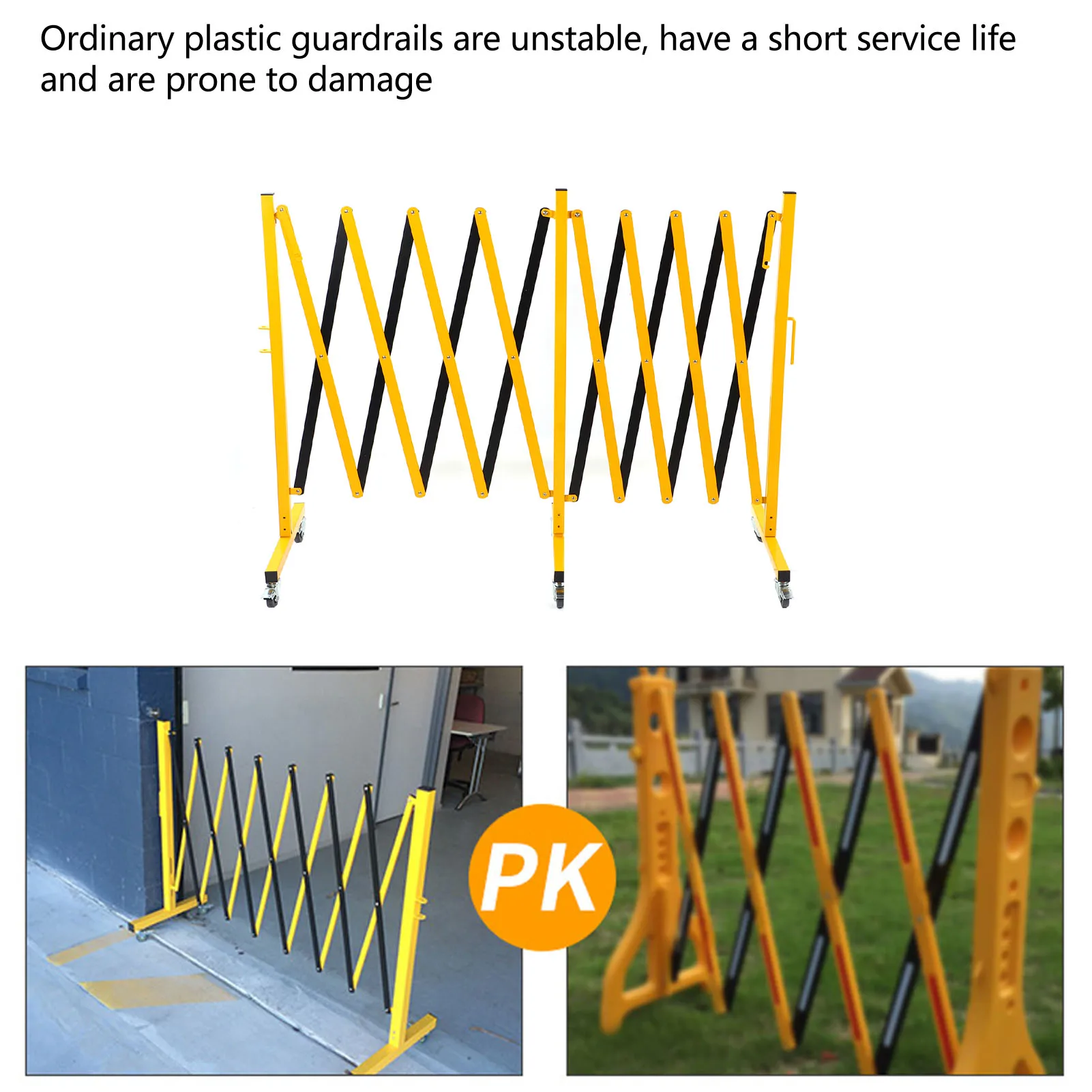 5m Expandable Metal Barricade Iron Column Mesh Reflective Portable Traffic Fence with Locking Coasters Retractable Traffic Fence