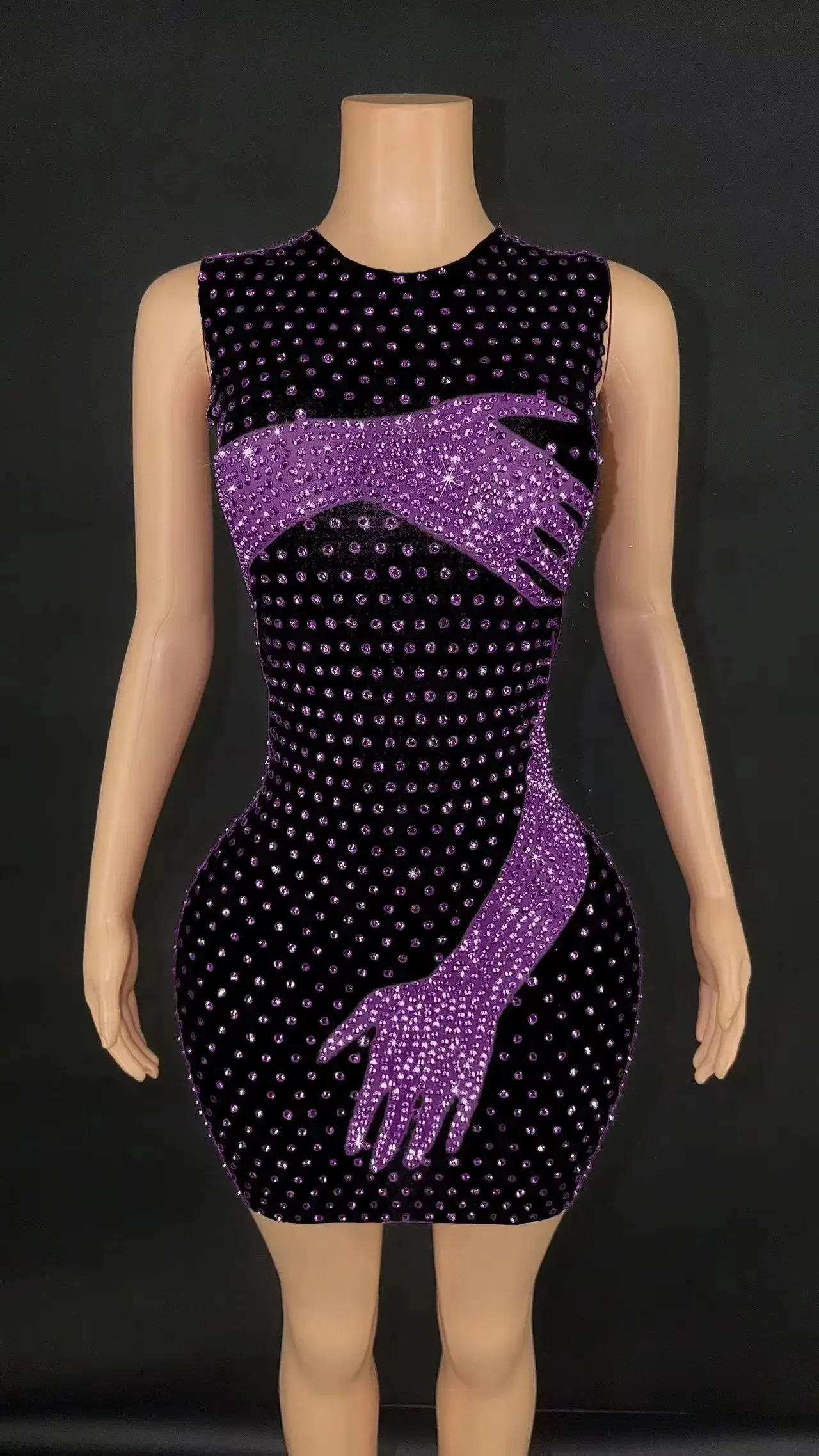 Sexy Dress Stage Wear Black Hands Touch Shinny Body