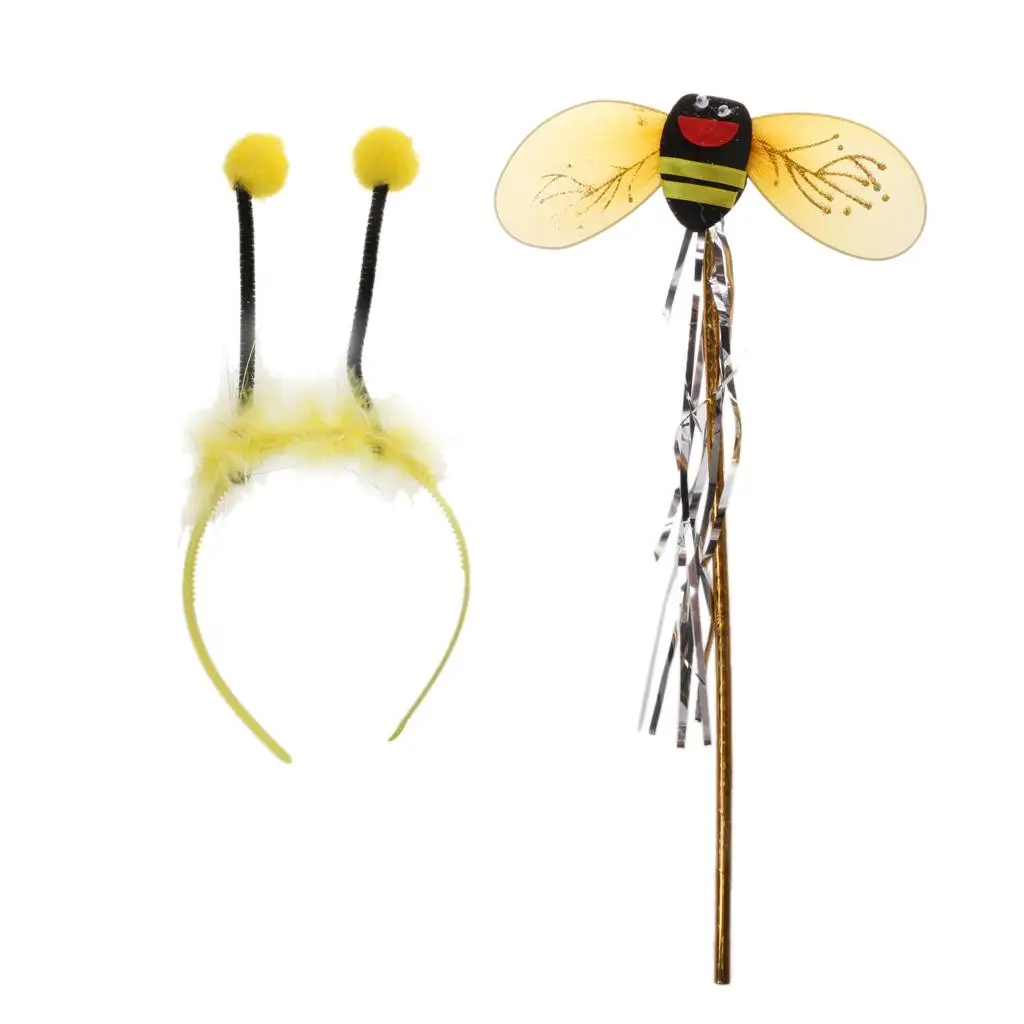 Bee Halloween-kostuum voor meisjes en jongens, verwijderbare glinsterende vleugels, feestoutfit met hoofdband en rokset