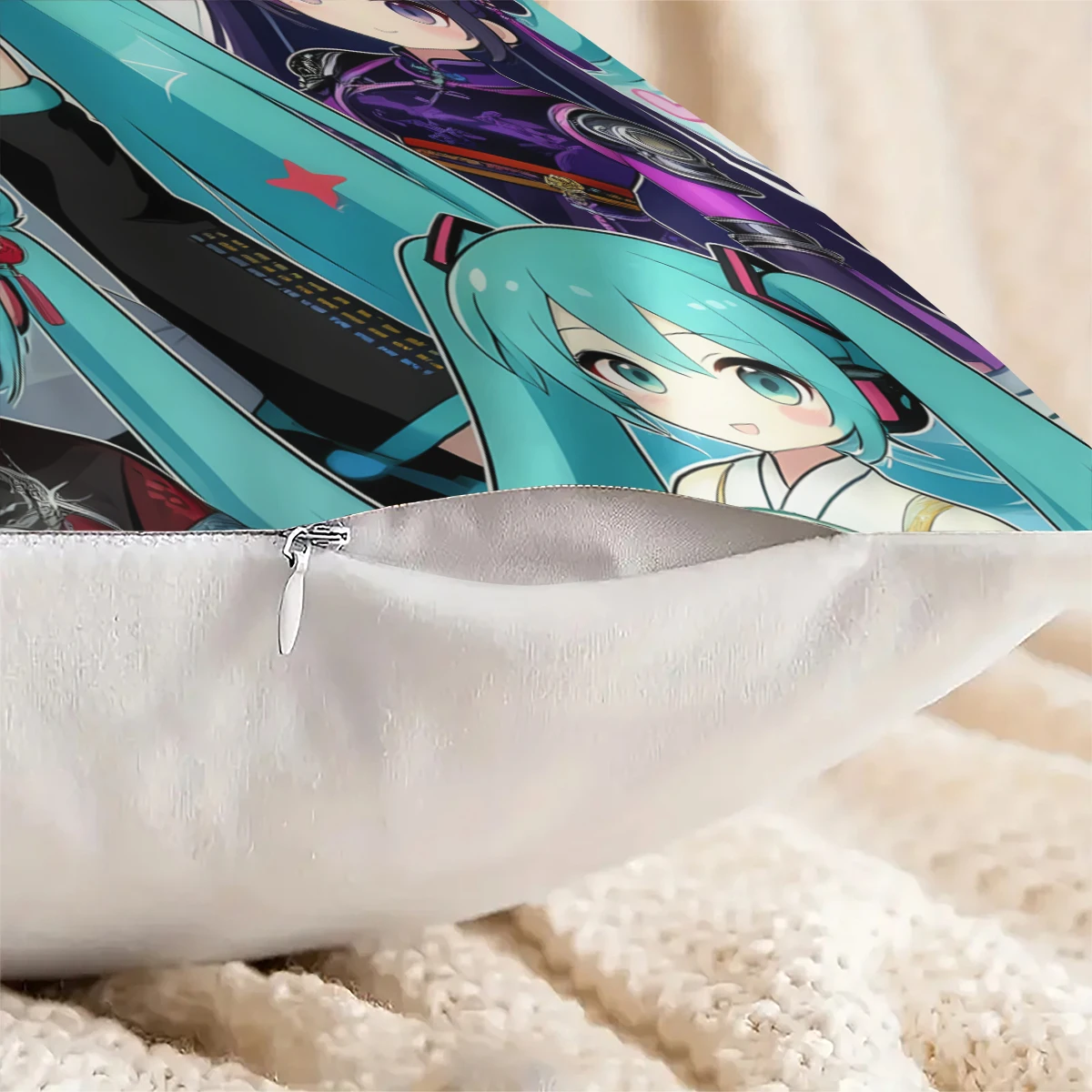 Hatsune Miku Short Plush Print Throw Pillow/Sofa Cushion/Simple Nap Mat/Office Lumbar Support Cushion, Anime Home Decor