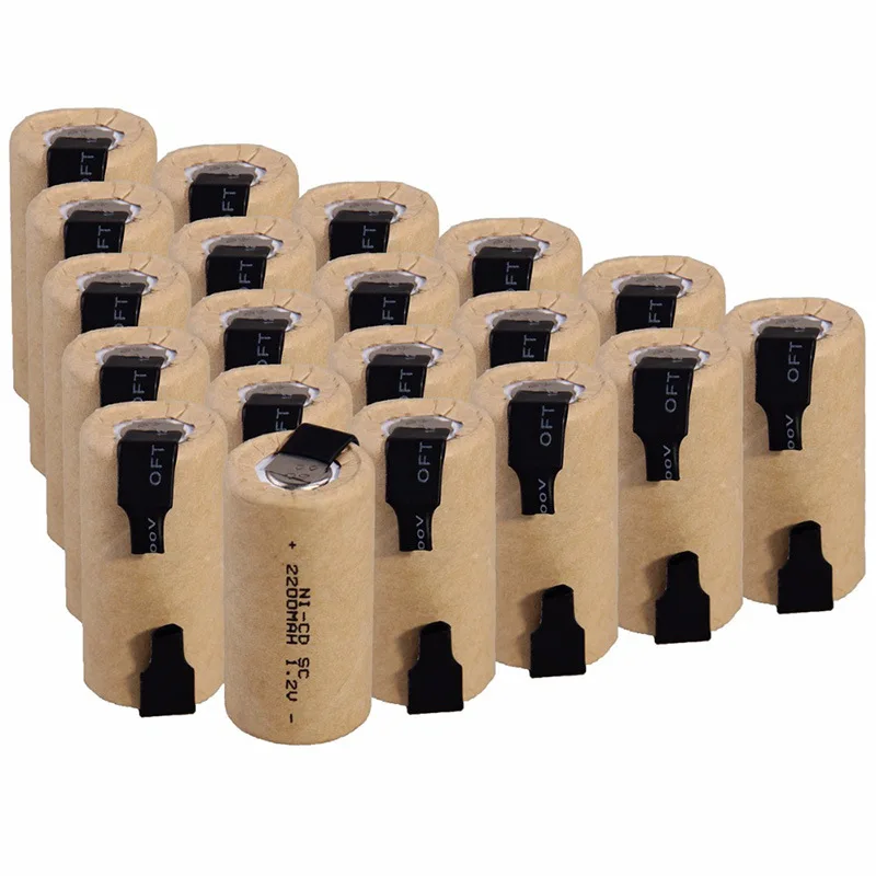 ไขควงชาร์จได้ SC แบตเตอรี่1.2V 2200 mAh Sub C พลังสูง Bor listrik Ni CD