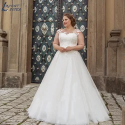 LAYOUT NICEB Boho Wedding Dresses Plus Size Women Lace Applique Cap Sleeves Tulle Bride Gowns A-Line Floor Length فستان حفلات ال