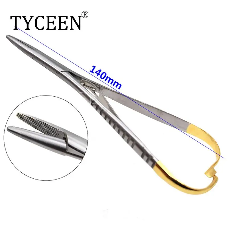 

Dental Needle Holder Forceps Curved Gold Plated Handle Stainless Steel Orthodontic Plier Straight Head Surgical Instrument Tools