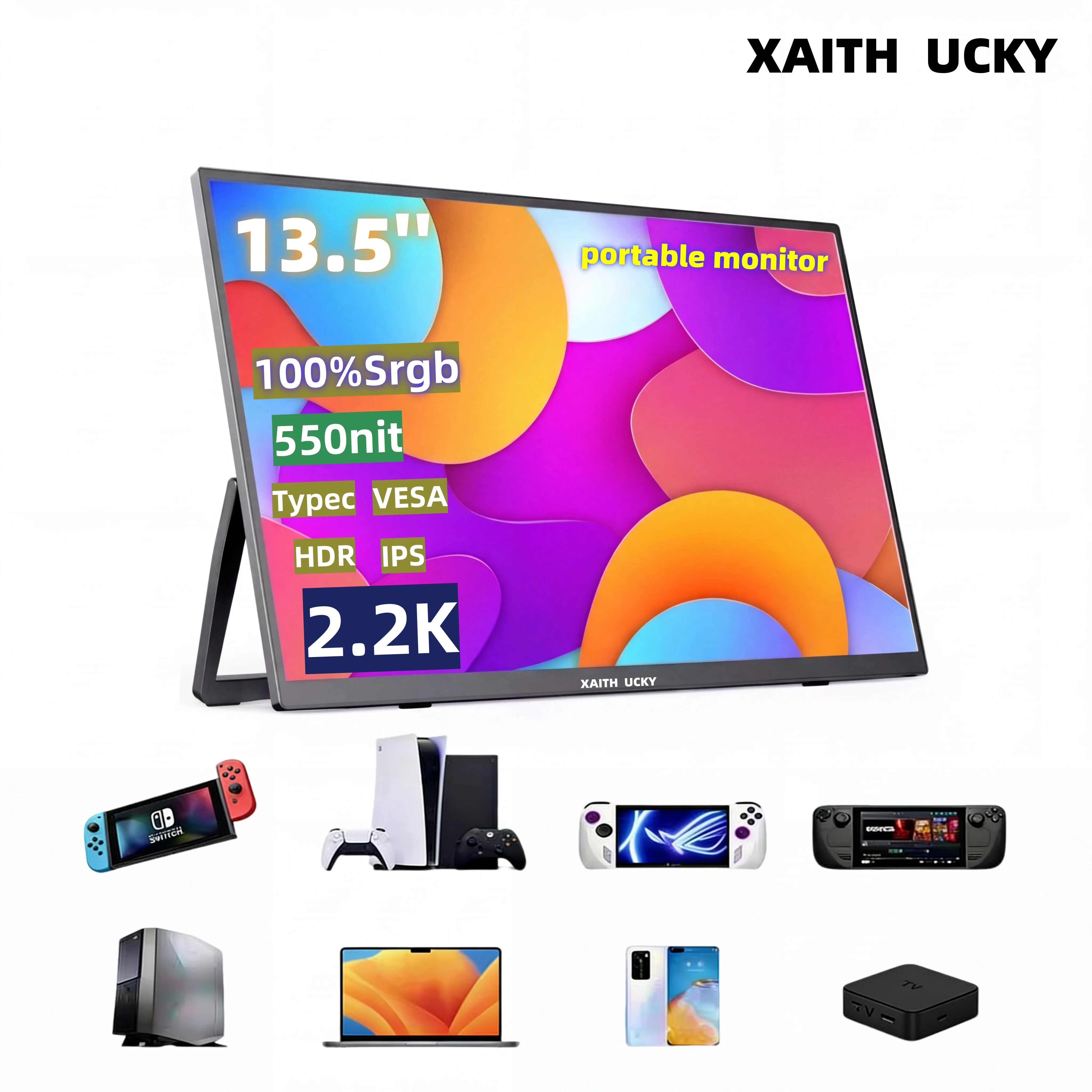 

13.5-inch 2.2K Portable Display with Stand for Computer PS5 XSS Xbox - Secondary Screen Extension Switch Portable Monitor