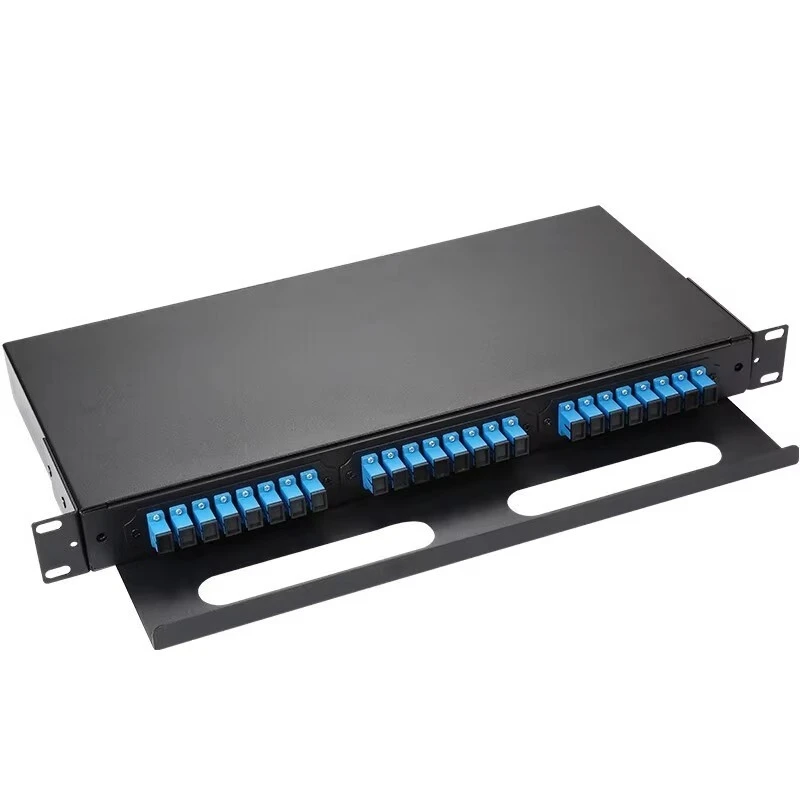 12/24 Core Single Mode Fiber Patch Panel 1U 19 Inch DIN Rail Sliding Rack Mount With SC Port For FTTH Wiring