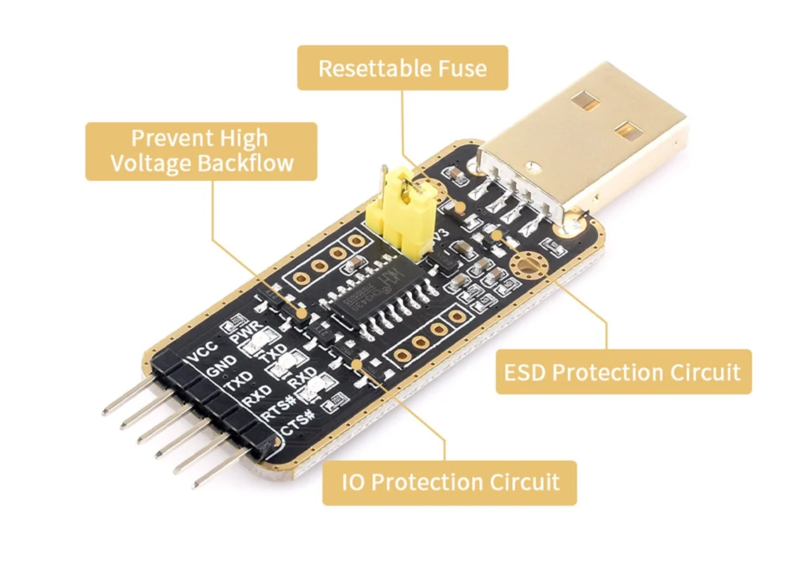 Módulo USB para UART, Micro, Mini, Tipo-A, Tipo-C Conectores, Alta Taxa de Transmissão