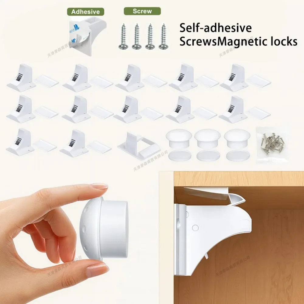 Magnetic Cabinet Locks for Baby Safety Child Proof Drawer Lock Hidden No Drill Locking System with Key for Kitchen Closets Door