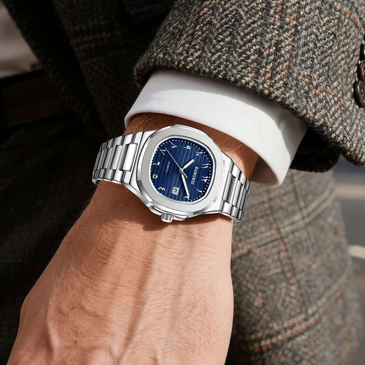 BANGWEI أفضل العلامات التجارية الفاخرة ساعات رجالي الفولاذ المقاوم للصدأ ساعة الأعمال الفاخرة مضيئة مقاوم للماء التقويم كوارتز ساعة يد رجالي #3